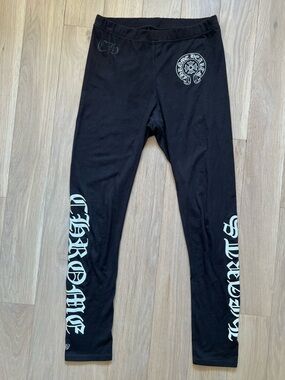 Chrome Hearts Script Horseshoe Tattoo Logo Black Leggings Yoga Pants Medium M